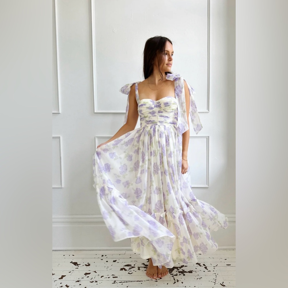 Ruched Tiered Midi Dress w/ Tie Shoulder